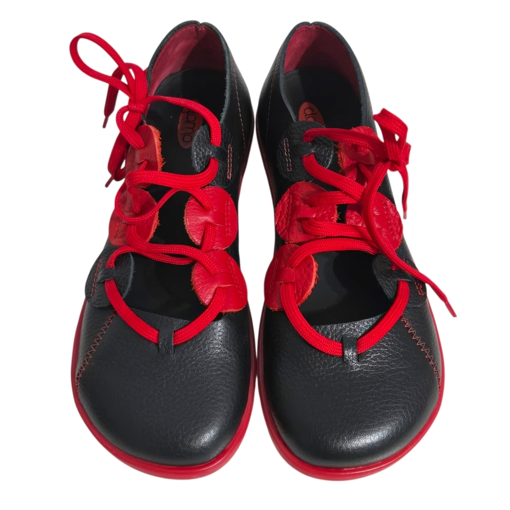Clamp Vangy Handmade Black Leather Flats With Red Laces Womens Sheos Size EU 38 - Picture 3 of 8